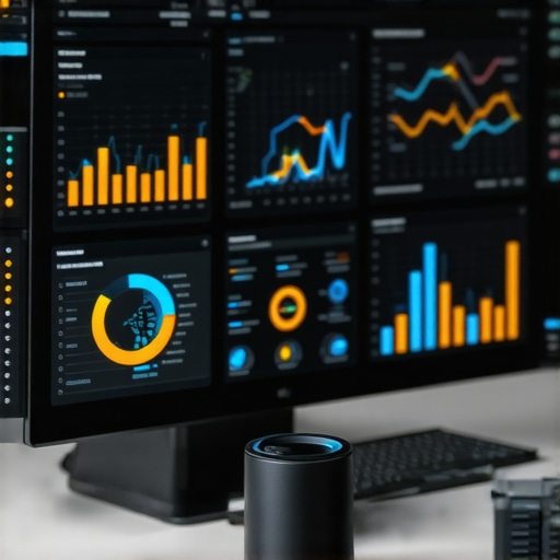 AI Data Analysis for GMB Optimization AI analyzing local SEO data with charts and graphs in a modern office