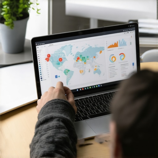 Person analyzing local SEO and Maps ranking data on laptop