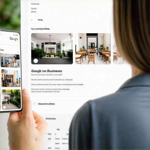 Business owner optimizing Google My Business profile with photos and detailed info