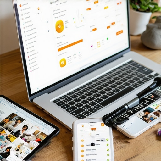 Workspace with laptop, smartphone, and tools for managing Google My Business and local SEO