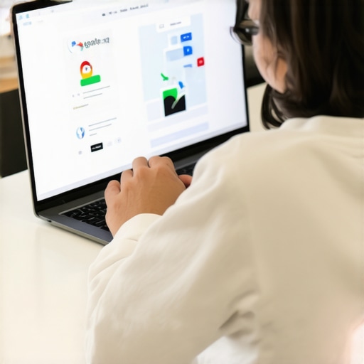 Local SEO Optimization in Action Person updating Google My Business profile on a laptop with SEO tools