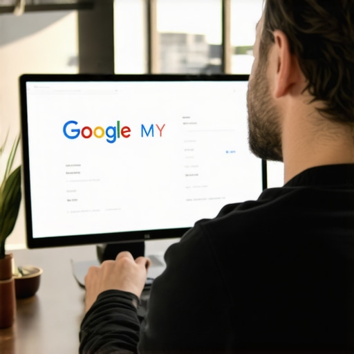 Optimizing GMB Profile Business owner editing Google My Business profile on laptop.