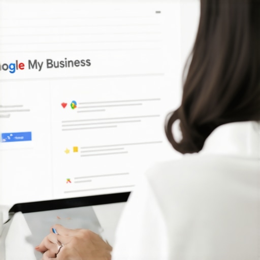 Optimizing a Google My Business Profile Digital marketer working on GMB profile optimization with local search results visible