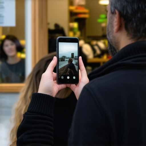 Business owner filming inside storefront showing staff and environment