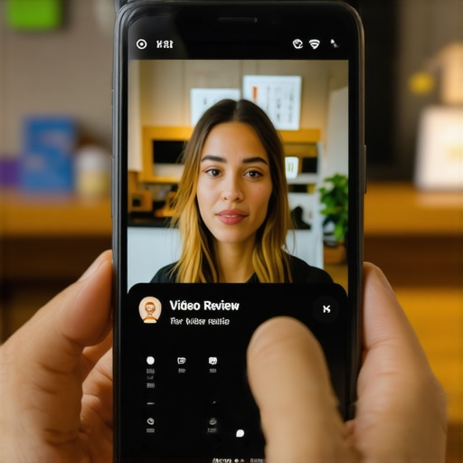 Customer recording a video review on their smartphone at a local business.