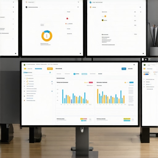 Multiple monitors showing local SEO and rank tracking tools, illustrating effective tools for maintaining Google 3 Pack rankings.