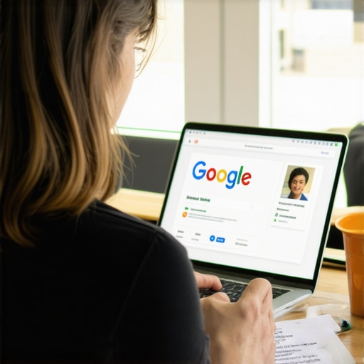 Business owner working on Google My Business optimization on laptop.