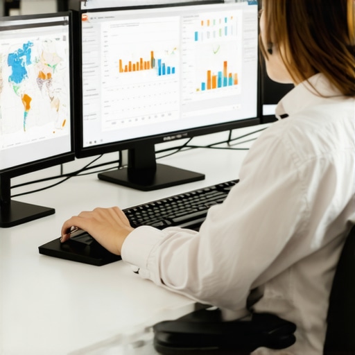 Person Analyzing Local SEO Data An individual reviewing SEO analytics on dual monitors, emphasizing ongoing site optimization