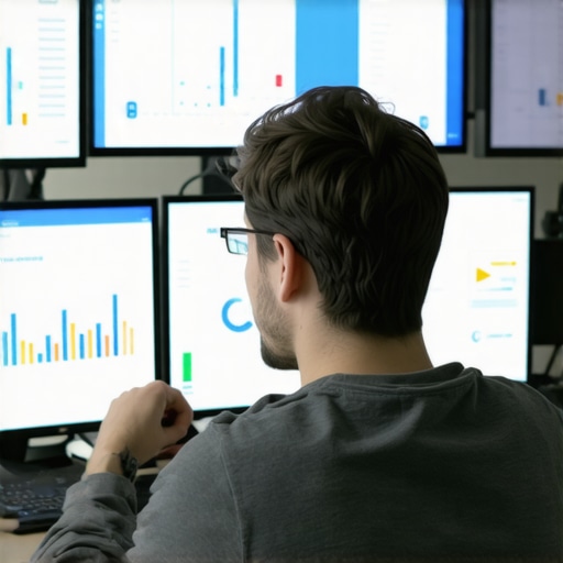 Person monitoring local SEO metrics on multiple screens with SEO tools.