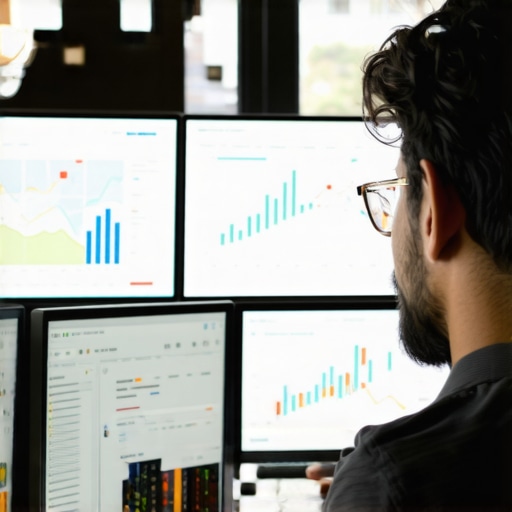 Marketing expert analyzing real-time map pack rankings and local engagement data on multiple monitors.