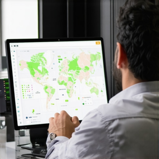 Business owner examining digital maps with data overlays, illustrating advanced local SEO tactics.