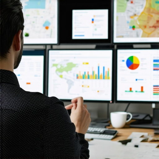 Digital marketer using multiple screens to analyze local SEO and map pack rankings