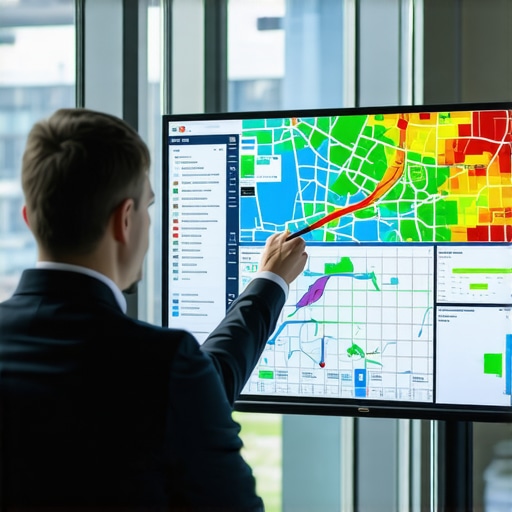 Person reviewing GPS heatmaps with traffic patterns overlay on screen in office