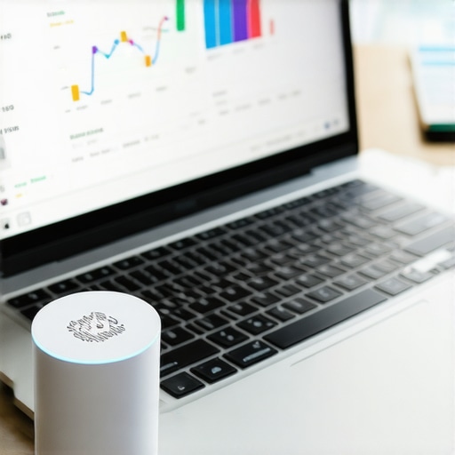 Bluetooth beacons emitting signals near a laptop showing local SEO performance