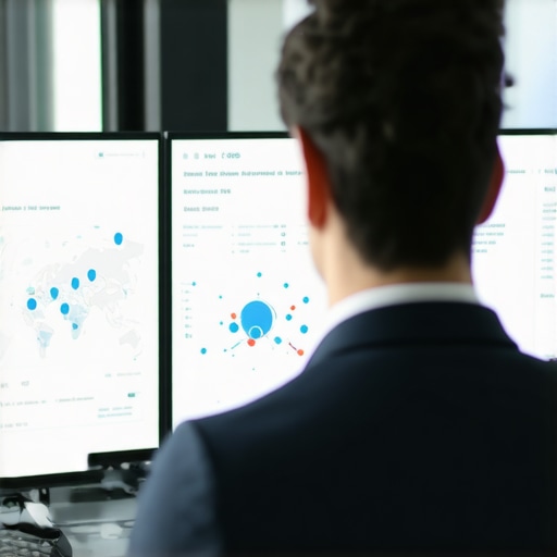 Professional analyzing local SEO metrics on a digital dashboard.