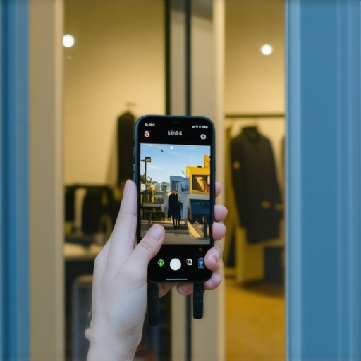 Smartphone capturing a professional-looking video of a storefront for local SEO