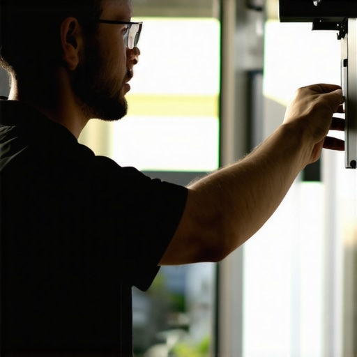 Technician setting up Wi-Fi sensors inside a small shop to improve local search rankings.