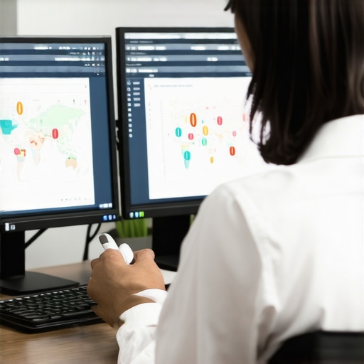 SEO expert analyzing map rankings and local signals with advanced software.