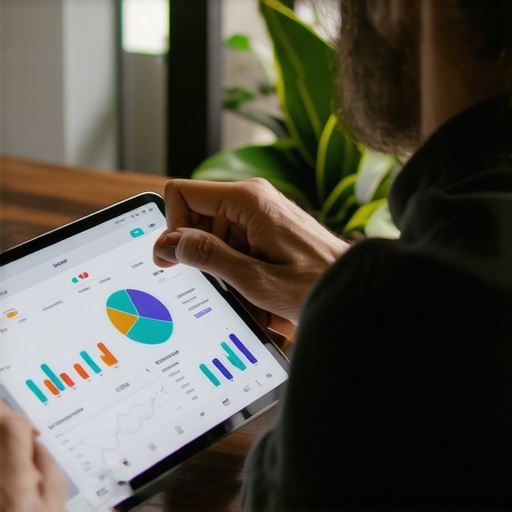 Business owner reviewing local SEO analytics on tablet.