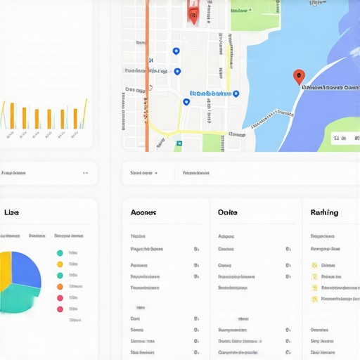 Digital dashboard displaying local SEO metrics, rankings, and maps analysis