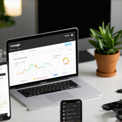 Desk with laptop, smartphone, and tools for managing local SEO and map pack rankings.